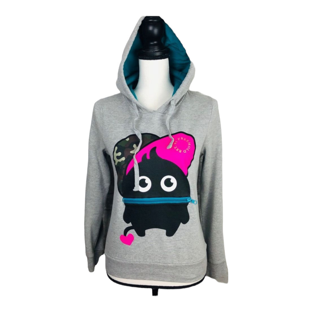 Freehold Graphic Hoodie Grey Black Pink Streetwear Zipper Cotton Blend S Small